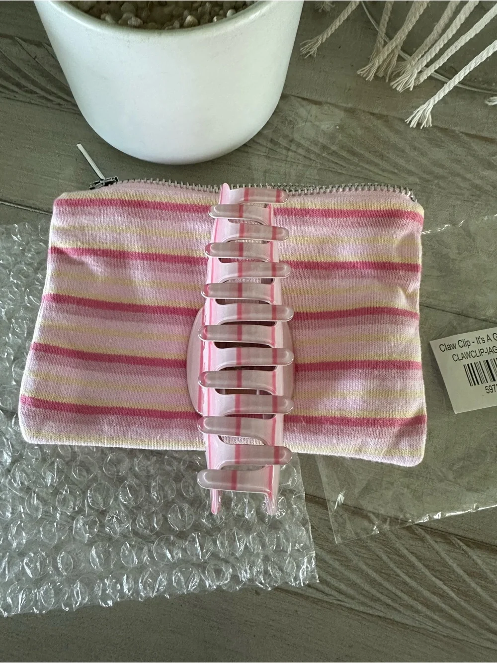 PARKER Pink Striped Hair Claw Clip - Women’s Hair Accessory